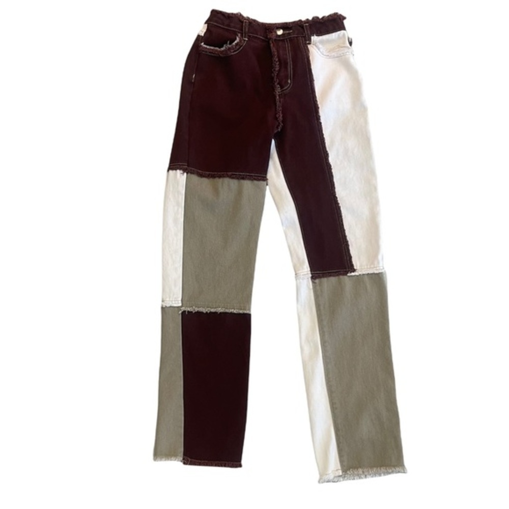 Shein High Waist Cut and Sew Straight Leg Patchwork Jeans Size Small